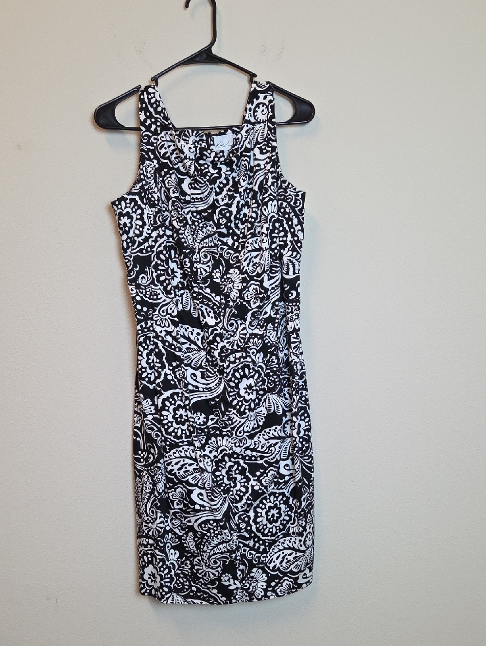 Kim Rogers Black and White Floral Midi Sheath Dress Size L